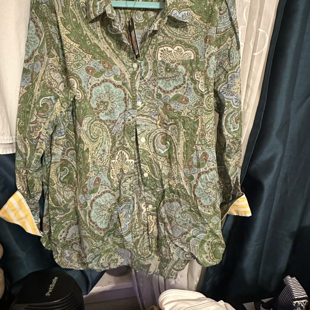 Nautica Green and Blue Paisley Button Down Shirt - Picture 2 of 5